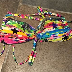 OP Multicolor Striped Bikini Top Sz small 3/5 bathing suit